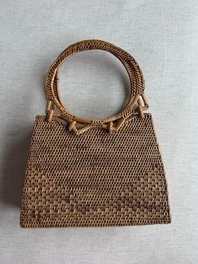 INDO Woven Rattan Handbag in Brown